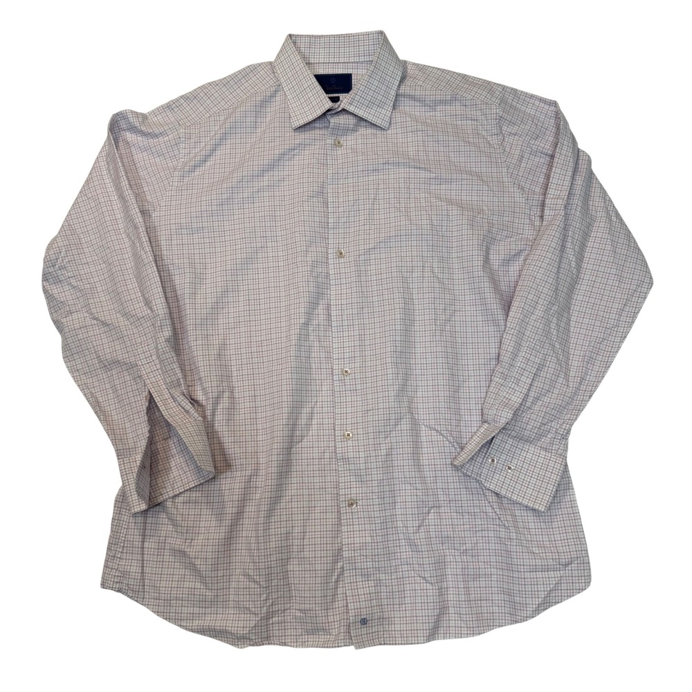 David‎ Donahue Dress Shirt Mens 18 36/37 Trim Fit Purple Blue Check Cotton